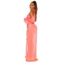 Womens chiffon beach kimono long beach dress neon-coral