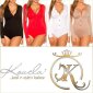 Womens long-sleeved bodysuit with button facing red