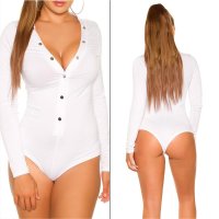 Womens long-sleeved bodysuit with button facing white