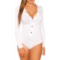 Womens long-sleeved bodysuit with button facing white