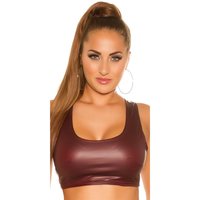 Sexy womens cropped tanktop in leather look wine-red