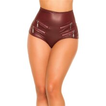 Sexy Damen Gogo Hotpants mit hohem Bund Leder-Optik Bordeaux