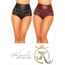 Sexy Damen Gogo Hotpants mit hohem Bund Leder-Optik Bordeaux