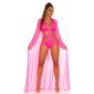 Damen Strand Kimono lang aus Chiffon Strandkleid Neon Pink Einheitsgröße (34,36,38)