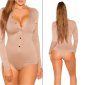 Womens long sleeve bodysuit with button facing cappuccino Onesize (UK 8,10,12)