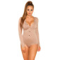 Womens long sleeve bodysuit with button facing cappuccino Onesize (UK 8,10,12)