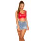 Sexy womens cropped tanktop in leather look red Onesize (UK 8,10,12)