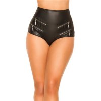 Sexy Damen Gogo Hotpants mit hohem Bund Leder-Optik Schwarz 36 (S)