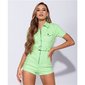 Damen Kurzarm Jeans Overall Playsuit mit Gürtel Neon Grün