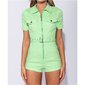 Damen Kurzarm Jeans Overall Playsuit mit Gürtel Neon Grün