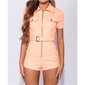 Womens short jeans jumpsuit playsuit with belt neon-orange