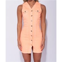 Ärmelloses Damen Jeans Minikleid mit Knopfleiste Neon Orange