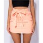 Trendy womens paper bag jeans miniskirt with belt neon-orange