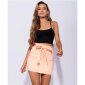 Trendy womens paper bag jeans miniskirt with belt neon-orange