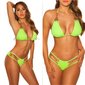 Sexy womens halterneck bikini Brazil cut beachwear neon-green UK 12 (M)