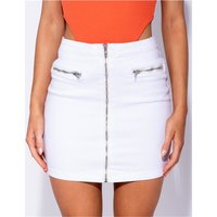 Skinny womens jeans miniskirt with zipper front white