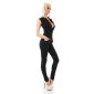 Sleeveless womens jeans jumpsuit waisted black