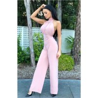 Womens high neck jumpsuit with wide leg antique pink