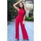 Womens high neck jumpsuit with wide leg red UK 8 (XS)