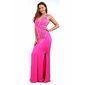 Bodenlanges Damen Glamour Abendkleid mit Strass Pink