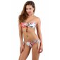 Sexy Damen Bandeau Bikini mit Blumenmuster Weiß