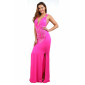 Bodenlanges Damen Glamour Abendkleid mit Strass Pink Einheitsgröße (34,36,38)