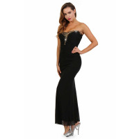 Langes Damen Bandeau Abendkleid aus Chiffon mit Strass Schwarz 42 (XL)