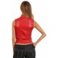 Ärmelloses Damen Kunstleder Shirt mit Zipper Clubwear Rot