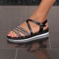 Flache Damen Riemchensandalen mit Strass Sommerschuhe Schwarz