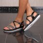 Flache Damen Riemchensandalen mit Strass Sommerschuhe Schwarz