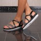 Flat womens strappy sandals summer shoes with rhinestones black UK 6