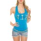 Sexy Damen Tanktop mit "VIP" Gold-Print Türkis