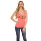 Sexy womens tanktop with lettering "VIP" and rhinestones coral