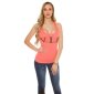 Sexy Damen Tanktop mit Aufschrift "VIP" und Strass Coral