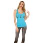 Sexy womens tanktop with lettering "VIP" and rhinestones turquoise
