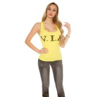 Sexy womens tanktop with lettering "VIP" and rhinestones yellow