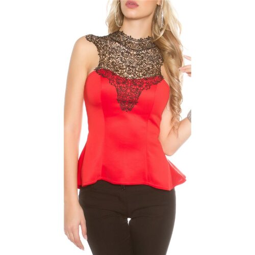 Elegantes Damen Schößchen Top mit Spitze Rot