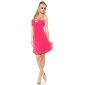 Knee-length womens strappy babydoll dress with rhinestones fuchsia
