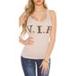 Sexy womens tanktop with lettering "VIP" and rhinestones beige Onesize (UK 8,10,12)