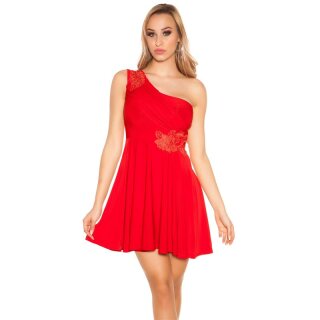 Short womens A-line evening dress one-shoulder red
