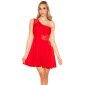 Short womens A-line evening dress one-shoulder red