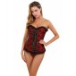 Edle Damen Burlesque Corsage mit Spitzenrüschen Rot-Schwarz