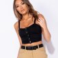 Sexy womens strappy jeans top with button front black