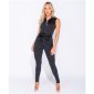 Ärmelloser Damen Jeans Overall tailliert mit Gürtel Schwarz