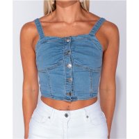 Sexy womens strappy jeans top with button front blue