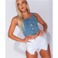 Sexy Damen Träger-Top aus Jeans mit Knopfleiste Blau