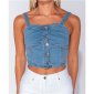 Sexy womens strappy jeans top with button front blue