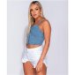 Sexy Damen Träger-Top aus Jeans mit Knopfleiste Blau