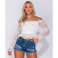 Womens off-the-shoulder shirt transparent with flowers white
