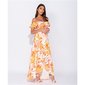 Long off-shoulder maxi dress with flounces and flowers yellow